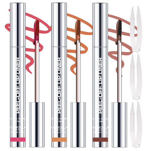 3 Colors Peel Off Lip Liner Stain with Tweezer, Long Lasting Waterproof Lip Tint Stains Makeup Set with Matte Finish for Women, Natural Look, Easy to Use, for All Skin Types (#015, M)