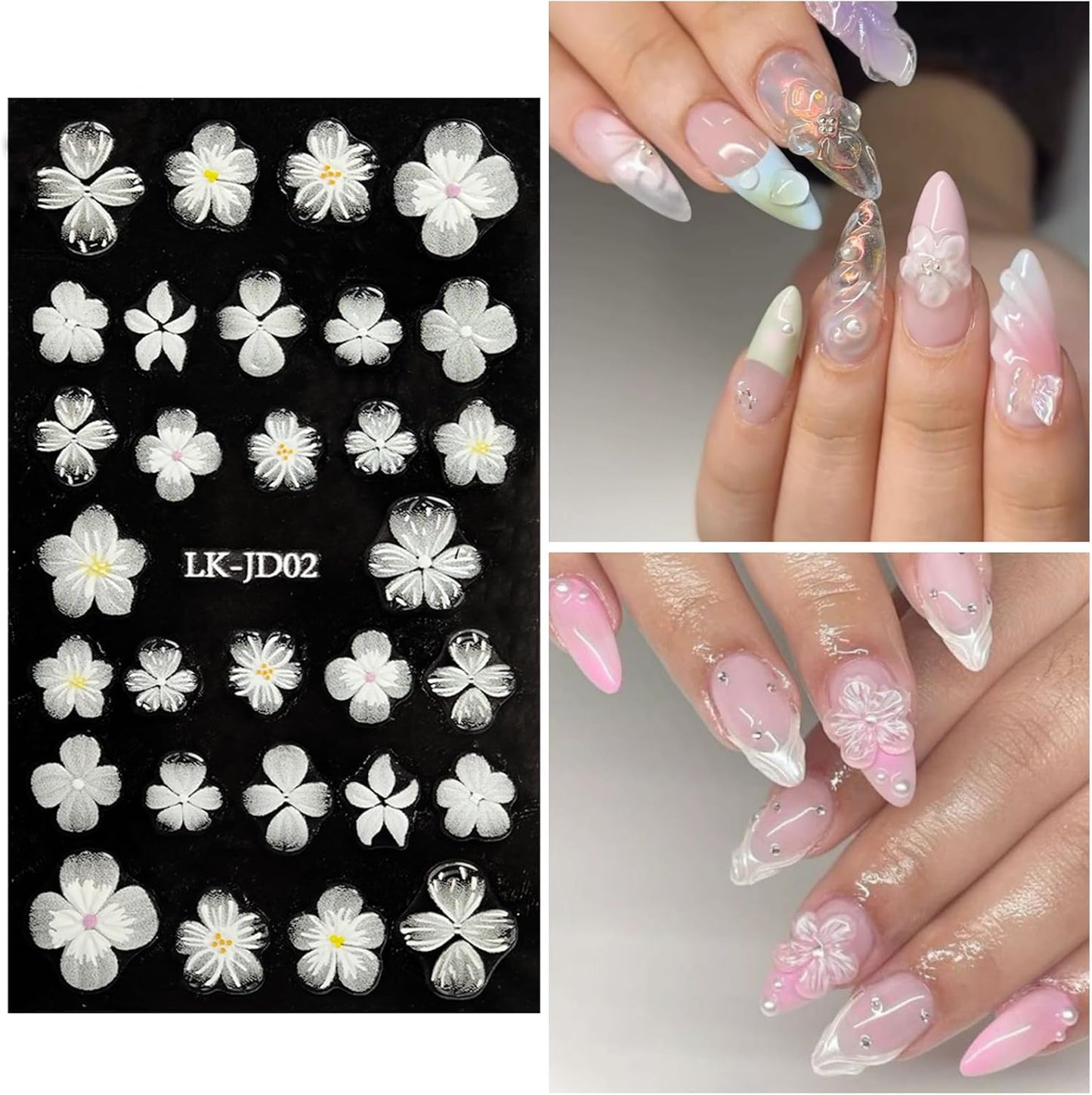 Nail Art Stickers Decals 5D Embossed Flower Nail Decals Self Adhesive Spring Summer Plumeria Nails Supplies 3D Design for Women Nails Decoration Yellow Black Flower Stickers
