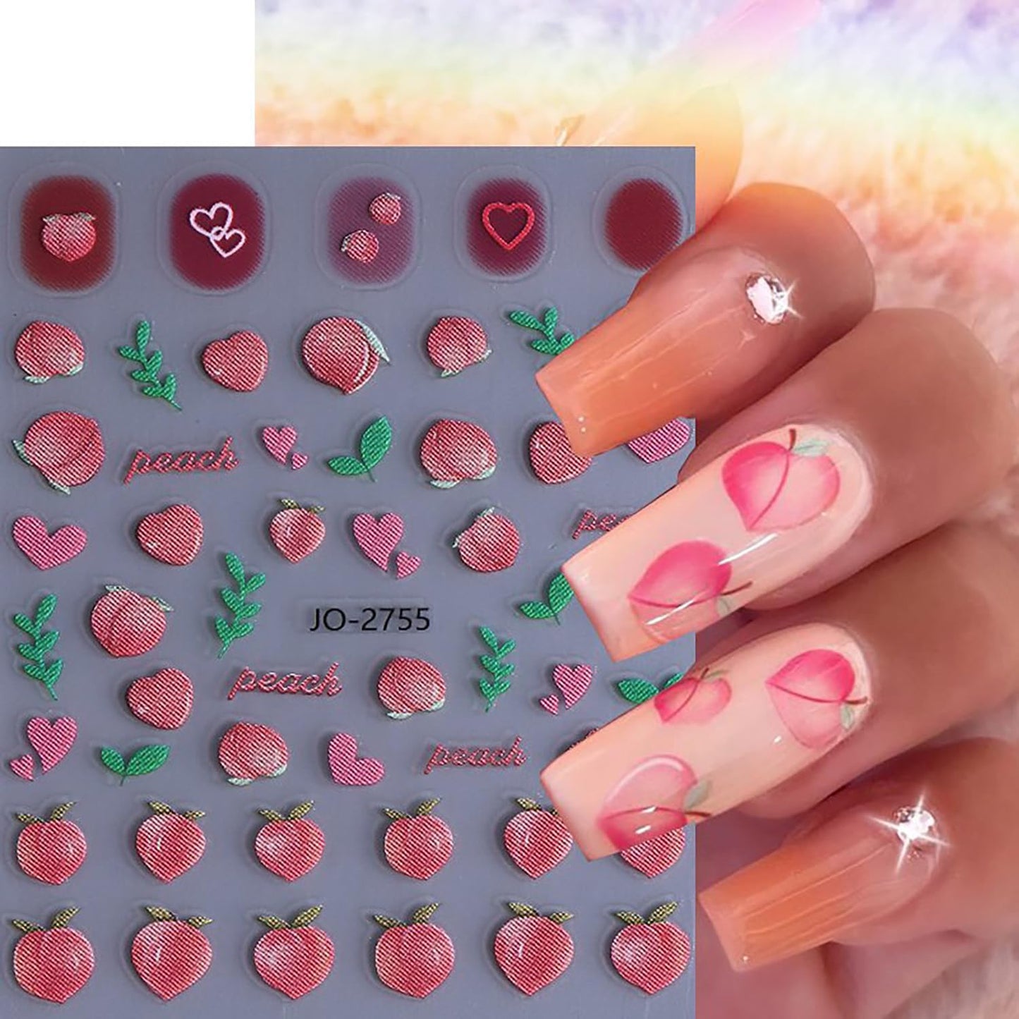 6 Sheets Fruit Nail Art Stickers 3D Self -Adhesive Cherry Strawberry Nail Decals Holographic Lemon Peach Nail Stickers Summer Cute Fruite Nail Decals Decoration for Women DIY Manicure Supplies