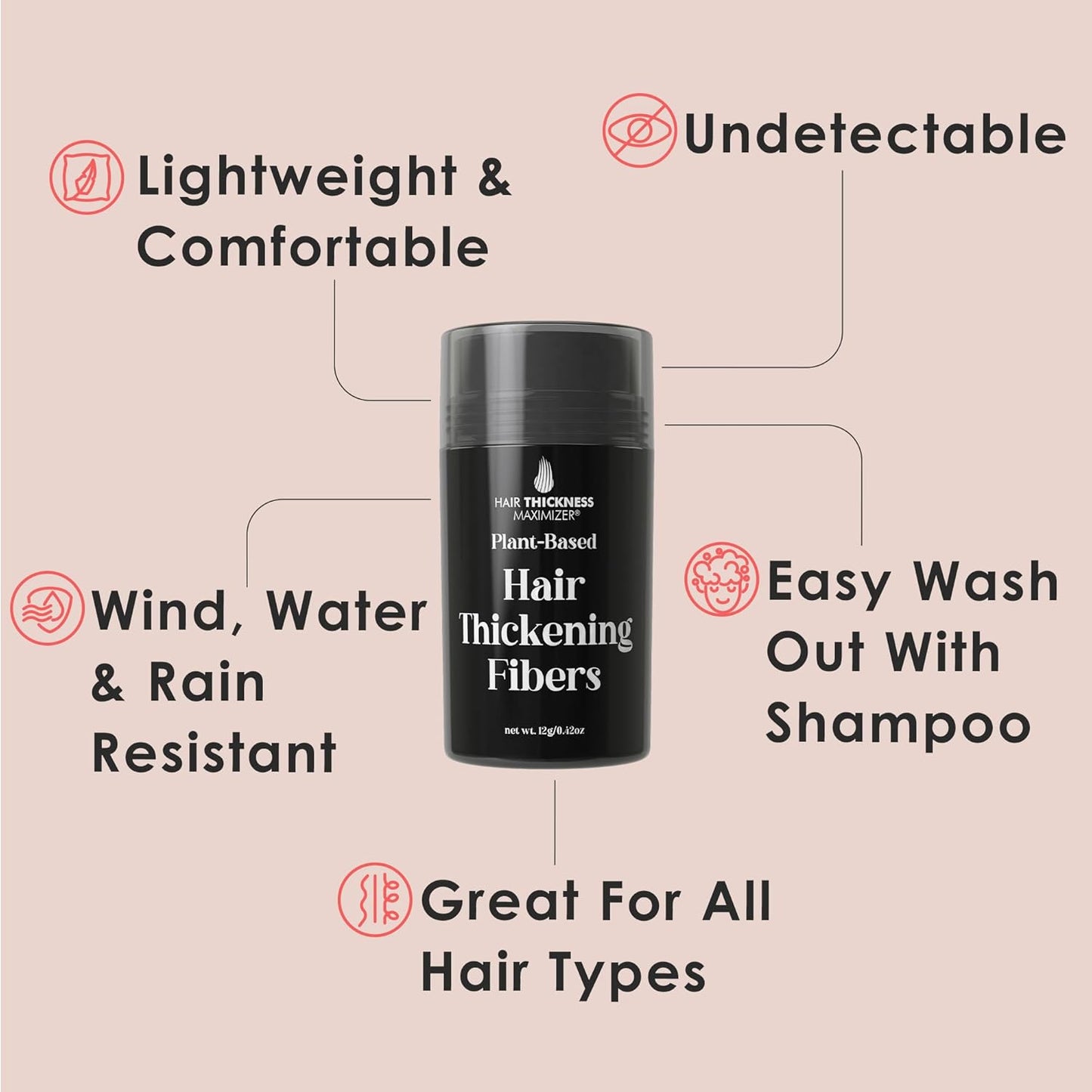 Hair Fibers for Thinning Hair For Women, Men. Plant-Based Formula for Instant Hairline & Bald Spot Coverage. Non-Itchy, Easy to Wash Out (Grey)