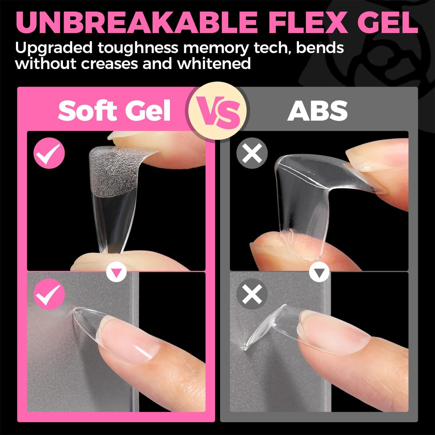 UNA GELLA Almond Gel Nail Tips, 504PCS Pre Etched Clear Fake Nails Tips Medium Almond Shape - 12 Sizes Full Cover Soft Acrylic Press On Nail Extensions No C Curve Gift for Diy at Home