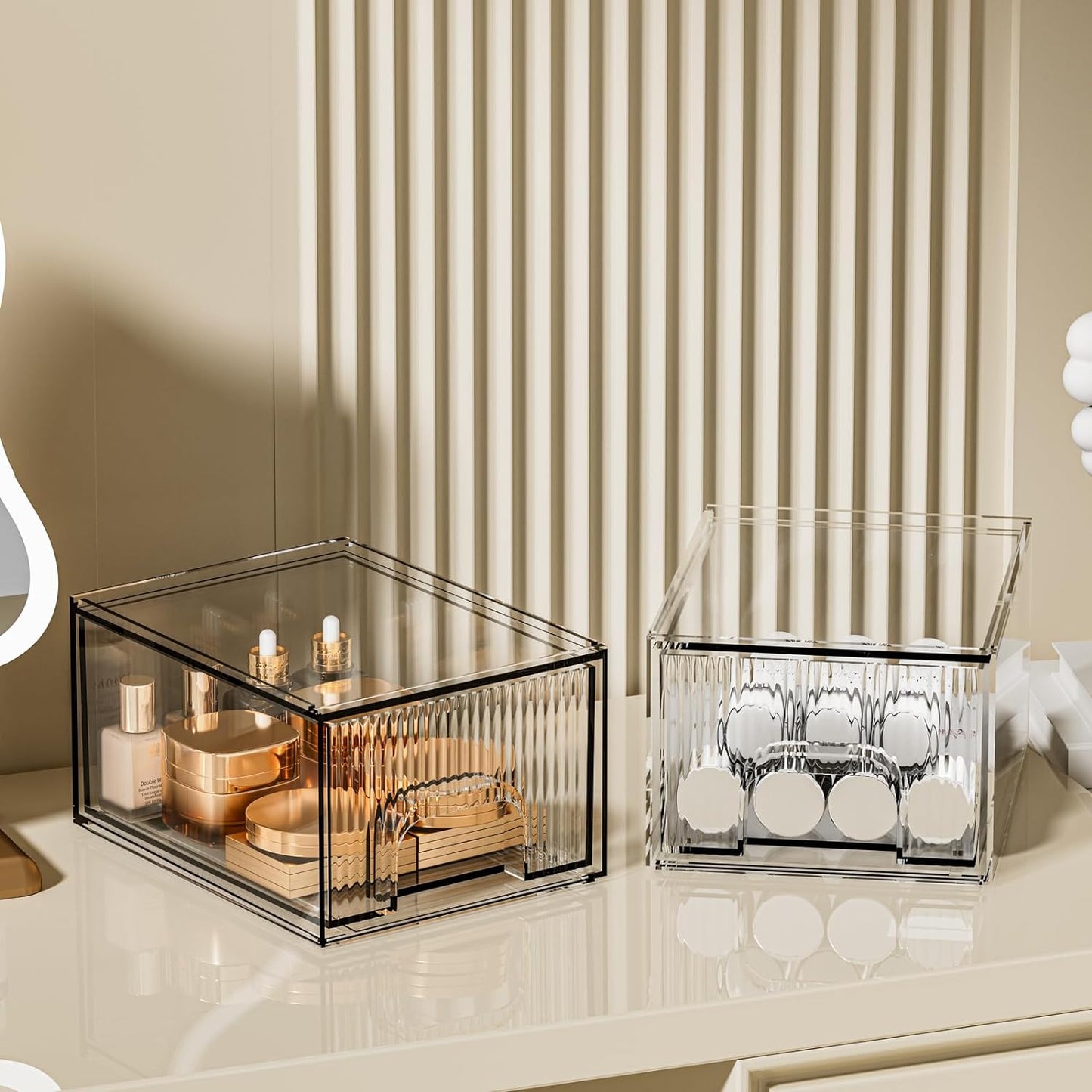 2 Pack Clear Stackable Acrylic Drawer Organizer for Vanity Bathroom Cabinet Storage
