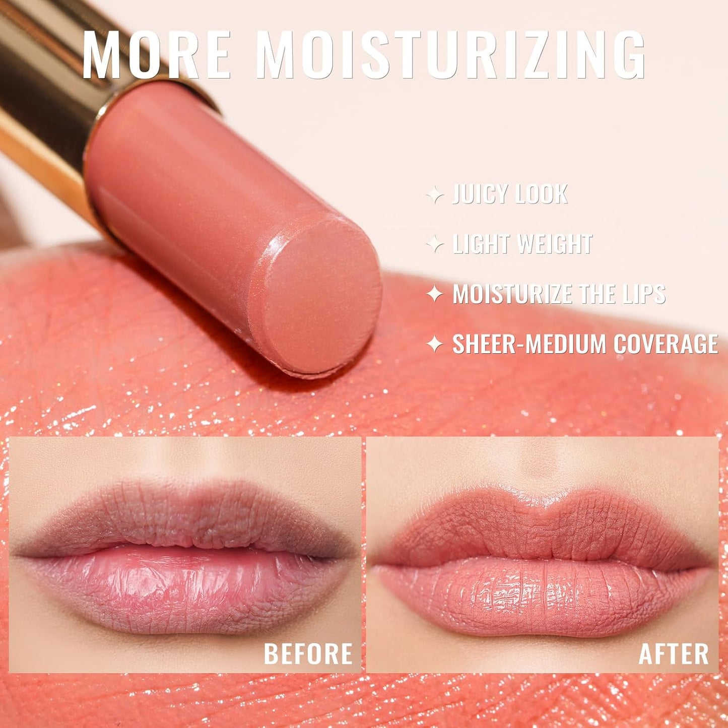 Oulac Moisturizing Shine Pink Peach Lipstick for Women - 2 in 1 Pink Peach Glossy Tinted Lip Balm, Hydrating Winter Lipstick for Dry Lips,Shine Juicy Finish Vegan 2.2g/0.07oz (G13)