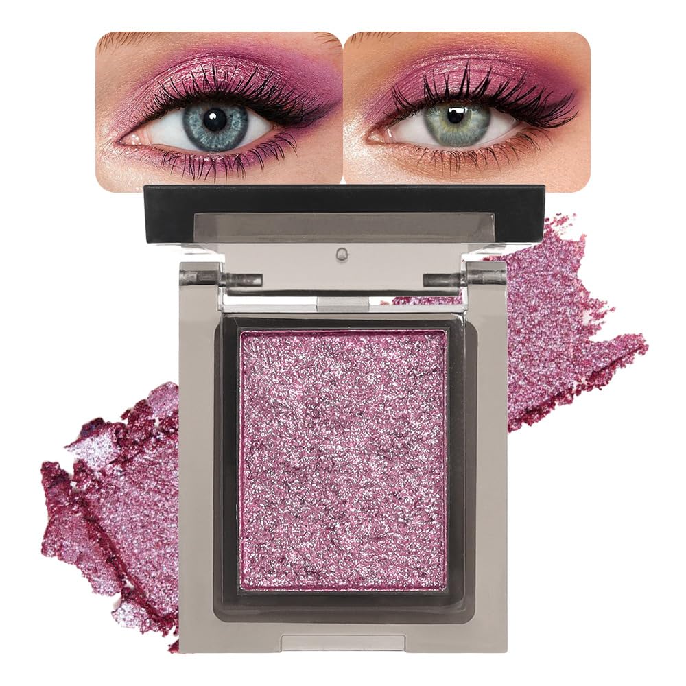 Single Nude Pink Shimmer Eyeshadow,Monochrome Eye Shadow,Apply Makeup Easily,Glitter Pressed Powder Single Eyeshadow,24 Hour Eye Makeup Longwear Waterproof