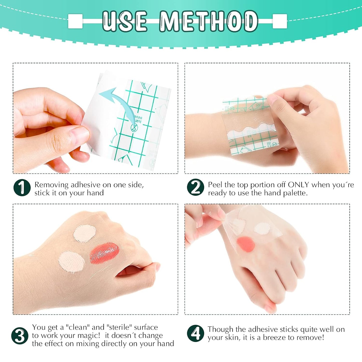 50 Pieces Hand Palette, Single Use Makeup Hand Palette Disposable Adhesive Palettes Cosmetic Makeup Palette for Every Makeup Artist (2.4 x 2.4 Inch)