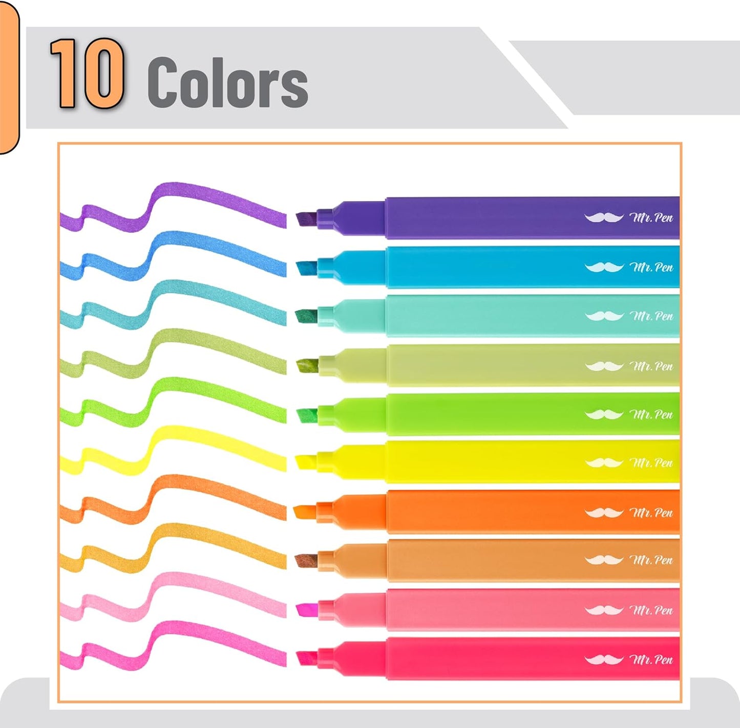 Mr. Pen- Aesthetic Highlighters, 10 Pack, Chisel Tip, Vibrant Colors, Cute Highlighters Assorted Colors, Back to School Supplies