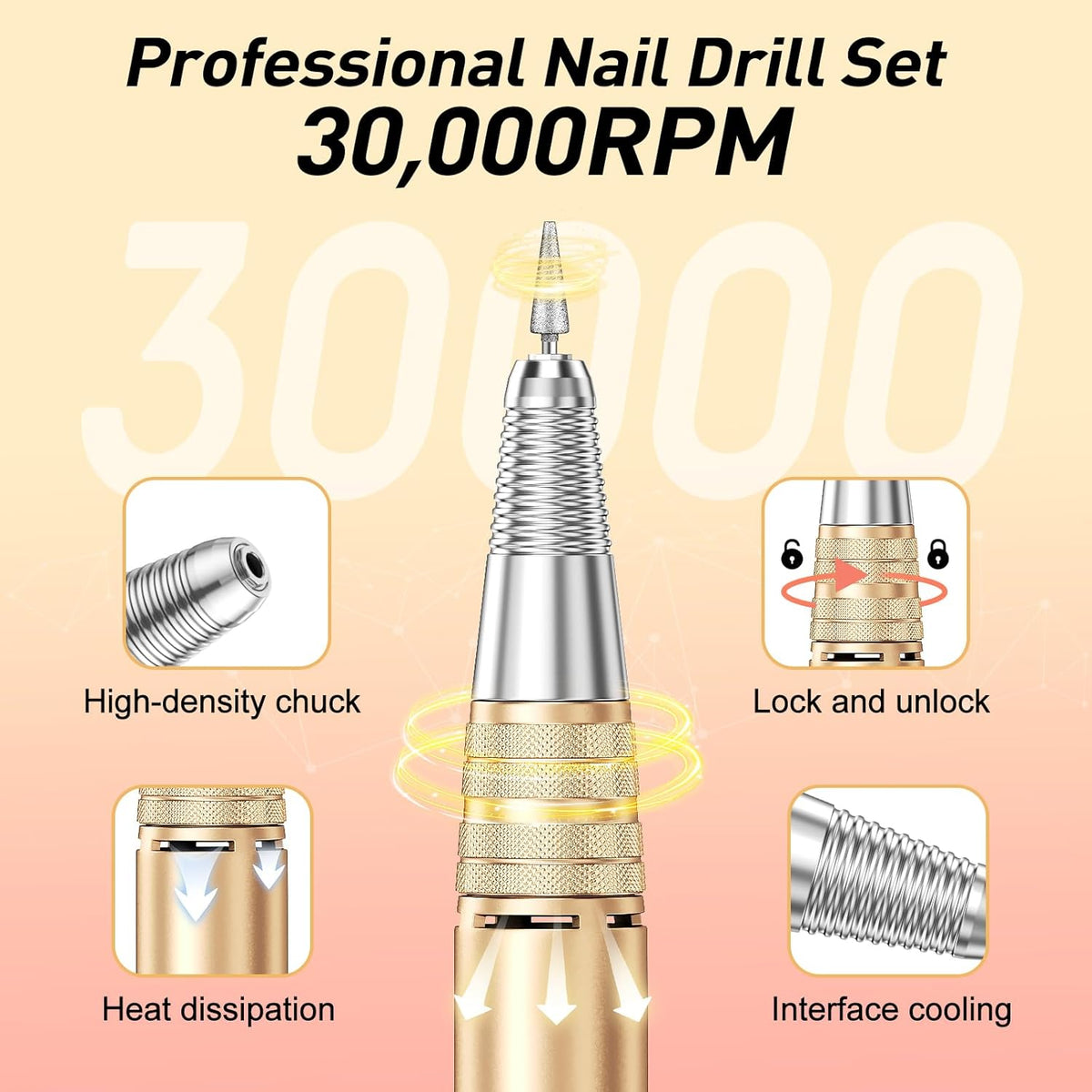 Jiasheng Electric Nail Drill, 30000rpm Professional Nail Drill Machine, Nail Drills for Acrylic Nails Professional Manicure Pedicure Kit for Woman