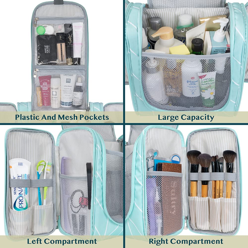 PAVILIA Extra Large Toiletry Bag Travel Bag for Women Men, Hanging Cosmetic Organizer, Water Resistant Makeup Bag for Accessories Toiletries, Travel Essentials Kit (Teal Chevron)
