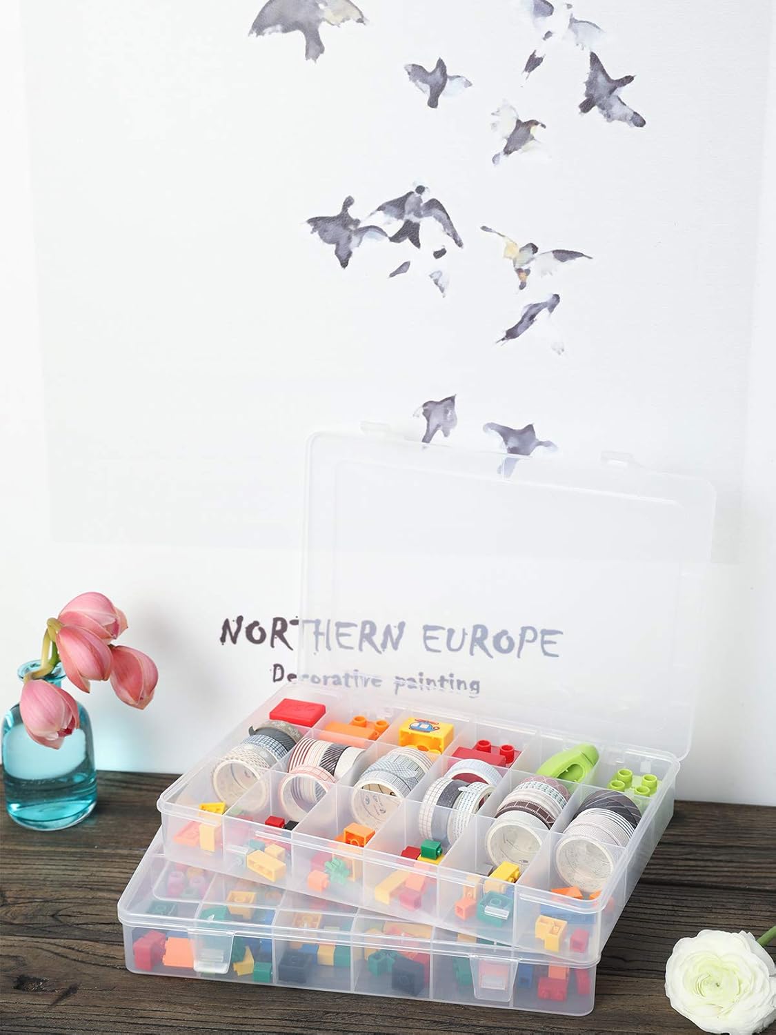 2pack 18 Grids Unadjustable Clear Plastic Organizer Box plastic tray with dividers clear tackle storage containers for snackle jewelry