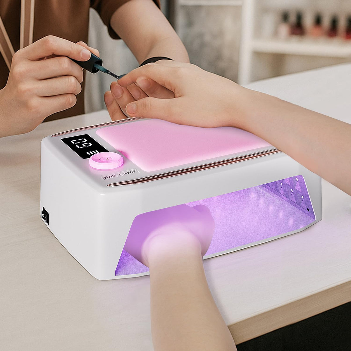 krofaue 380W UV Nail Lamp - Professional Rechargeable Nail Dryer for Gel Polish with Detachable Arm Rest, 6 Timer Settings UV Light for Gel Nails (Pink)