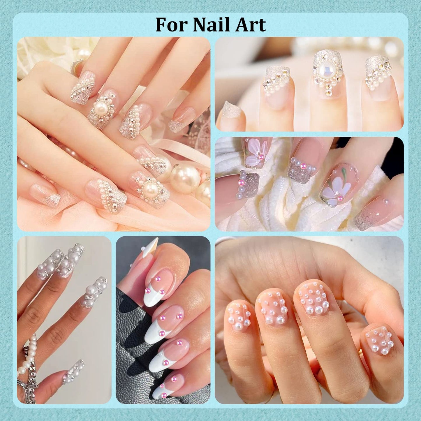 50g Flatback Pearls and Rhinestones Set 1-Pink&White, Mixed Size 3-10mm Resin Rhinestones and Half Pearls for Nail Art and Crafts and Decoration with Tweezer and Pickup Pencil