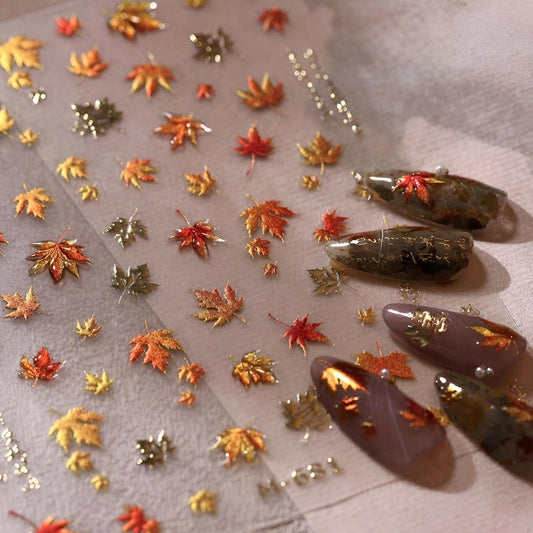 Fall Nail Stickers for Nail Art 5D Embossed Autumn Maple Leaves Nail Decals Thanksgiving Day Nail Art Stickers Self Adhesive Gold Nail Design Fall Nail Art Supplies for Women Girls