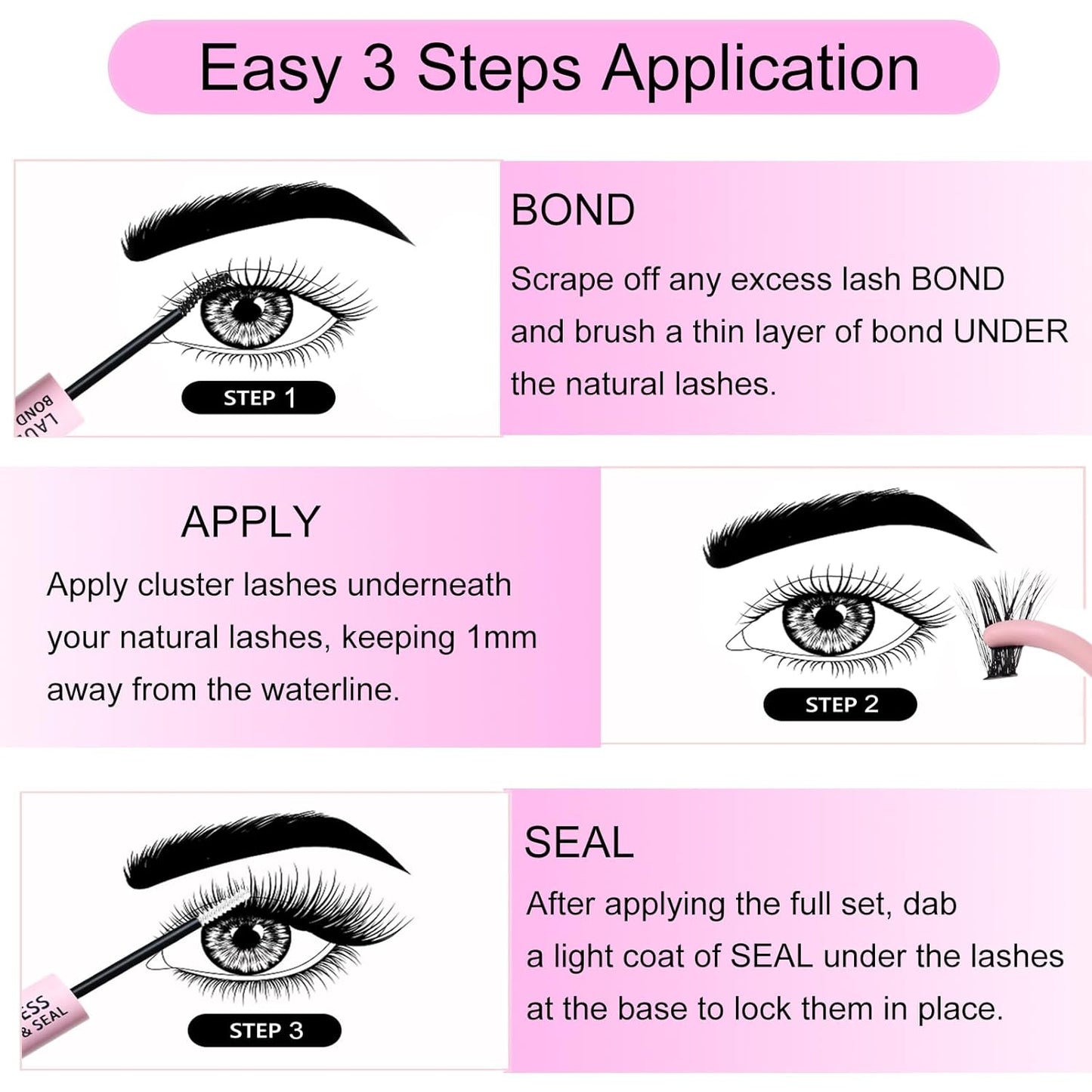 Lash Extension Kit LAUBESS Lash Clusters Kit Cluster Eyelash Extensions Kit Eyelash Clusters Lash Bond and Seal Waterproof Tweezers Brush Lash Glue Remover (Kit 40D-D-Mix9-16(0.05)