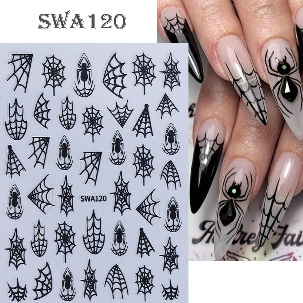 4Pcs Halloween Nail Stickers 3D Spider Web Nail Decals DIY Self Adhesive Cobweb Nail Design Halloween Nail Decoration Supplies Holiday Manicure Accessories for Women Girls