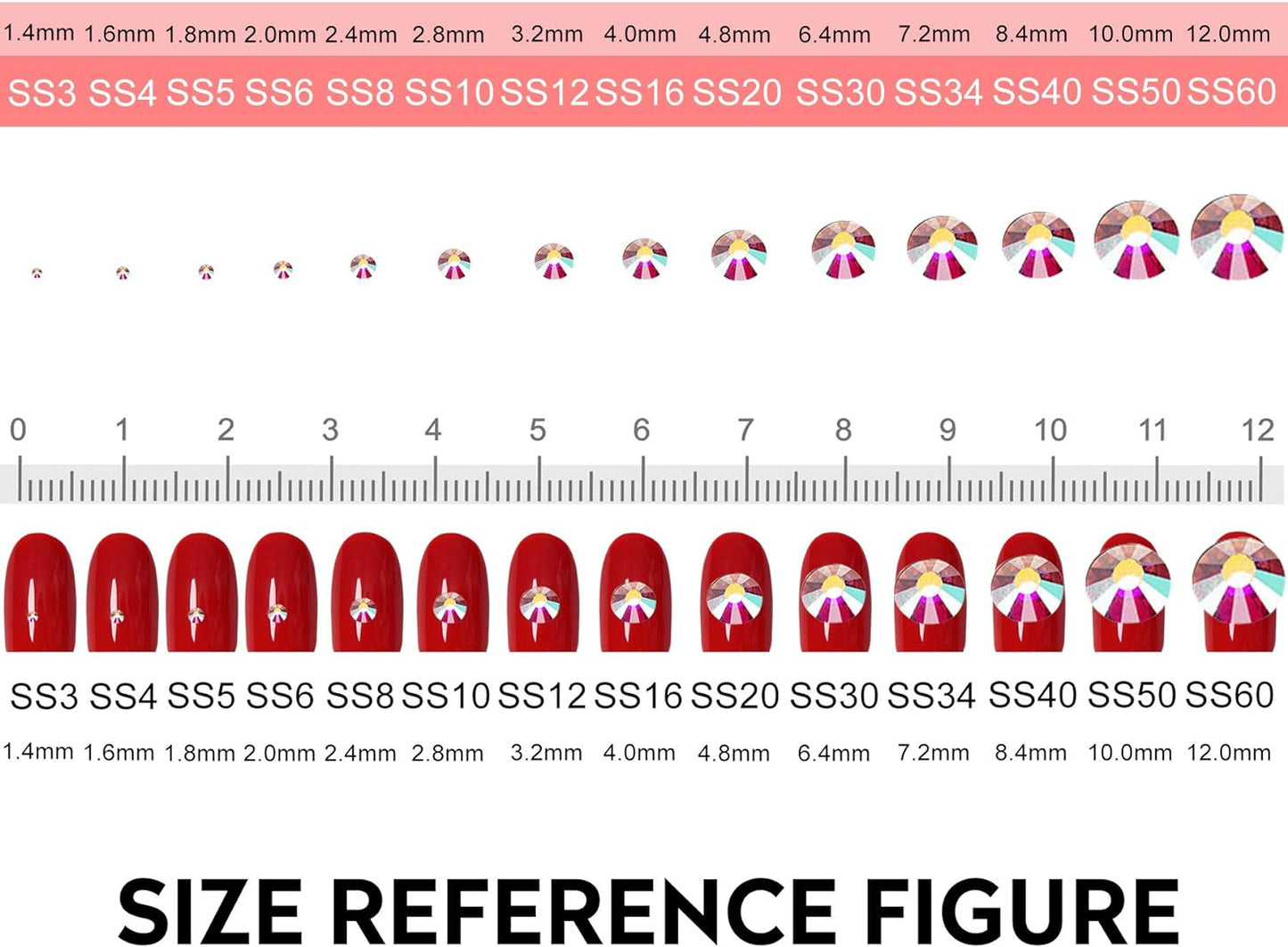 3456pcs Flatback Rhinestones Glass Charms Diamantes Gems Stones for Nail Art 6 Size ss4~ss12 Light Green AB