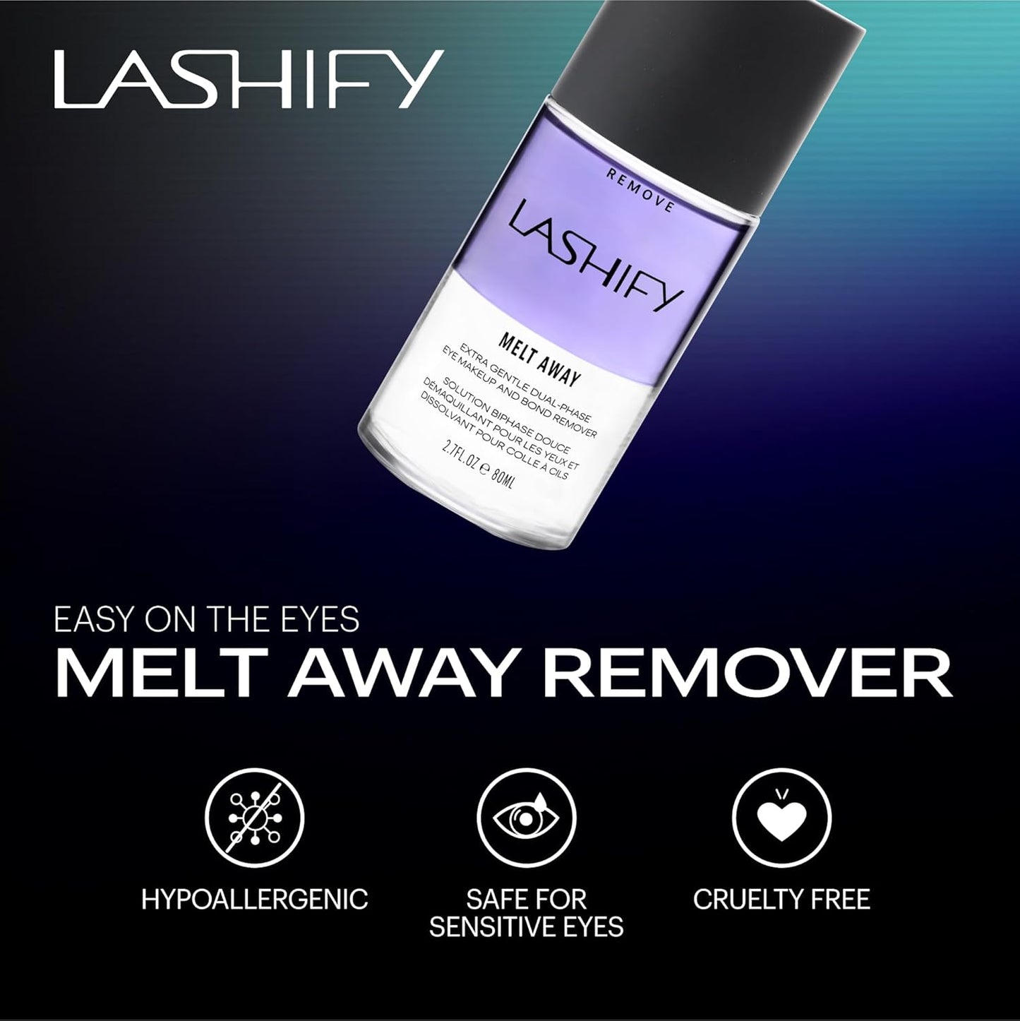 Lashify Melt Away Extra Gentle Dual-Phase Eye Makeup and Bond Remover, 80ml bottle