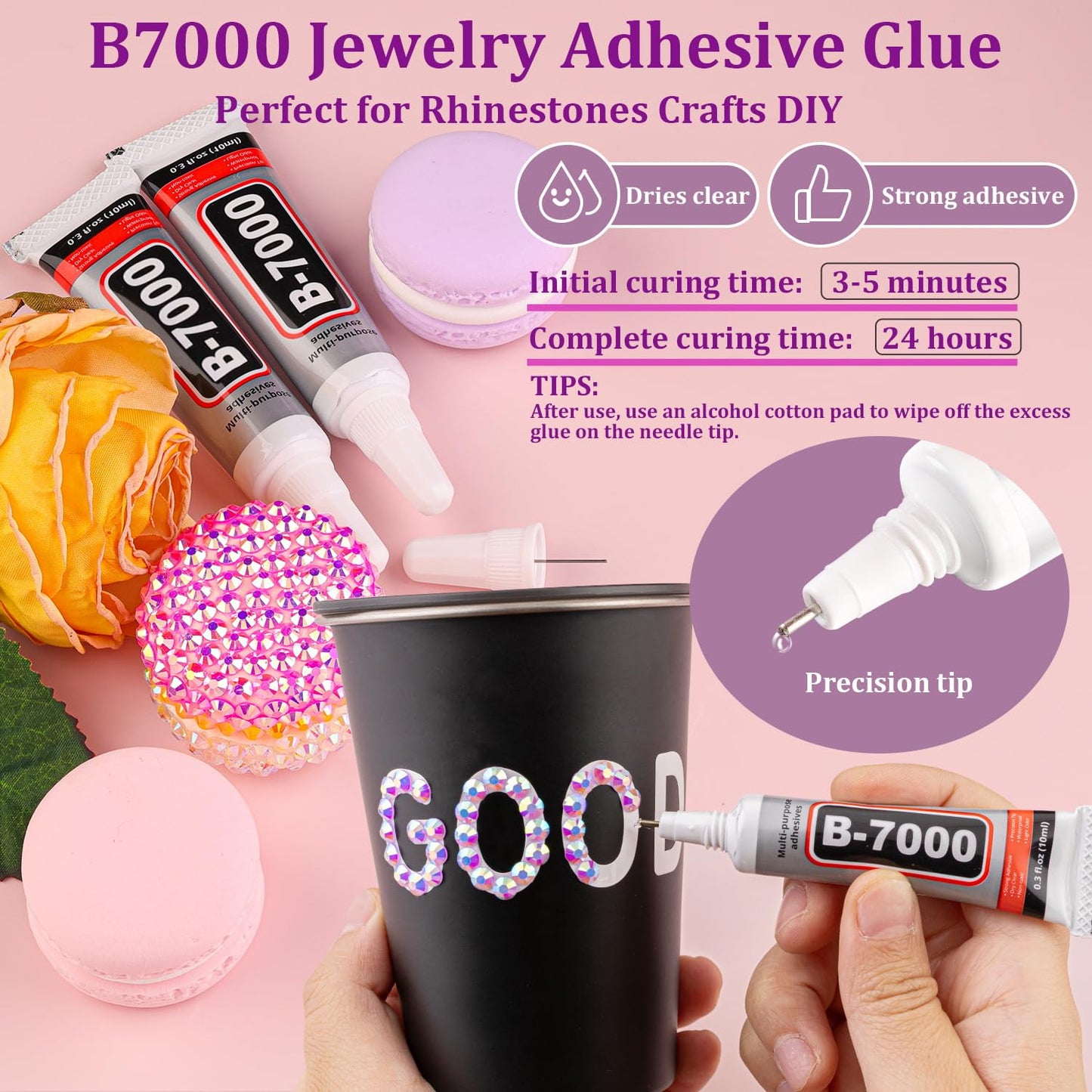 30000Pcs Resin Rhinestones for Bedazzling with Tweezers, Lavender Purple AB Rhinestones for Crafting with B7000 Jewelry Glue for DIY Crafts Clothing Tumblers Shoes Fabric Nail Art