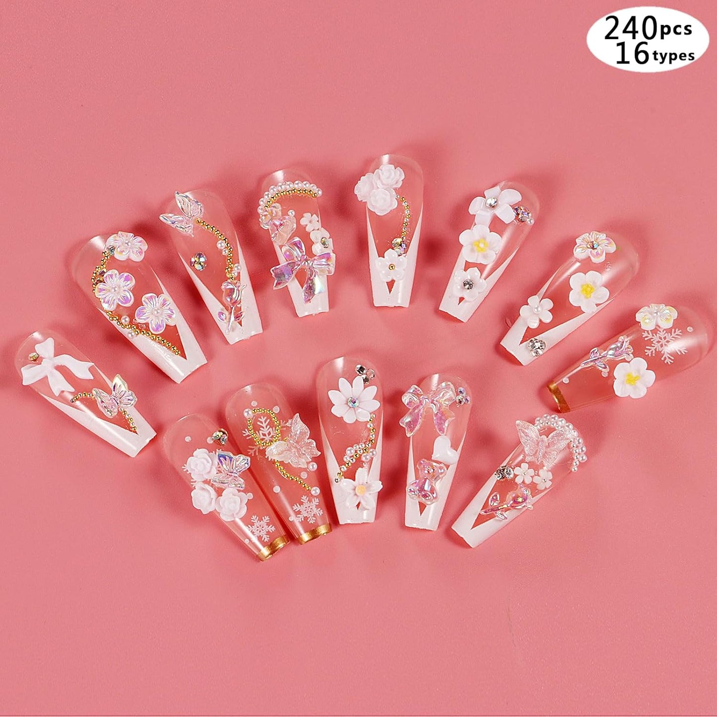 250pc 3D Nail Charms Set - Diverse Shapes & Colors for Acrylic Nails & DIY Crafts (#6)