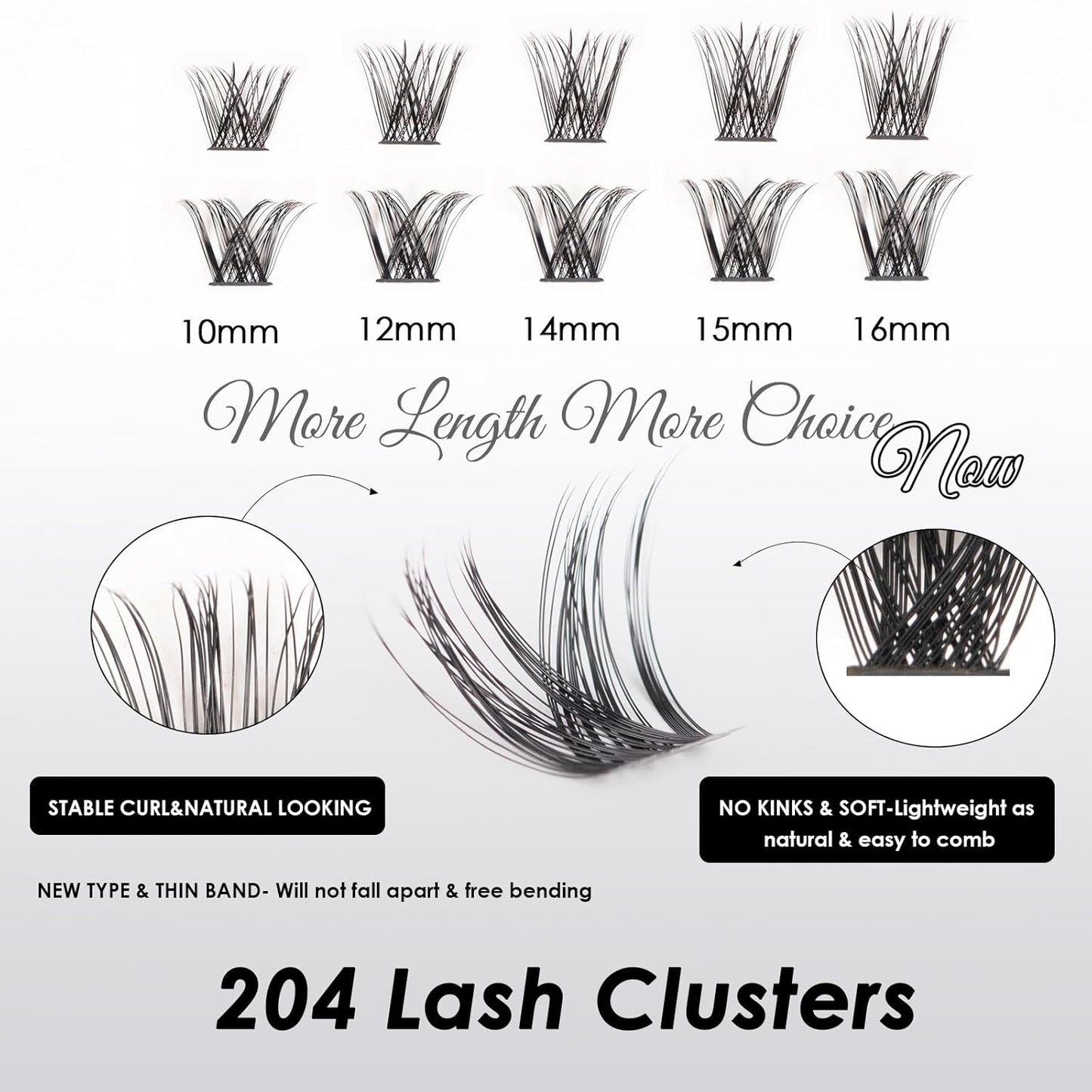 Lash Clusters 204 Pcs Individual Lashes Clusters Eyelash Extensions False Eyelashes DIY Lash Extension Kit Reusable False Eyelashes Natural Look Mix 10-16mm C D Curl(DM01+DM17)