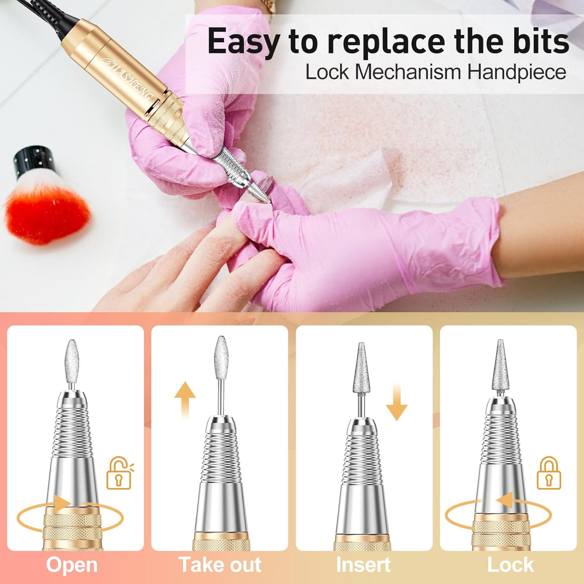 Jiasheng Electric Nail Drill, 30000rpm Professional Nail Drill Machine, Nail Drills for Acrylic Nails Professional Manicure Pedicure Kit for Woman