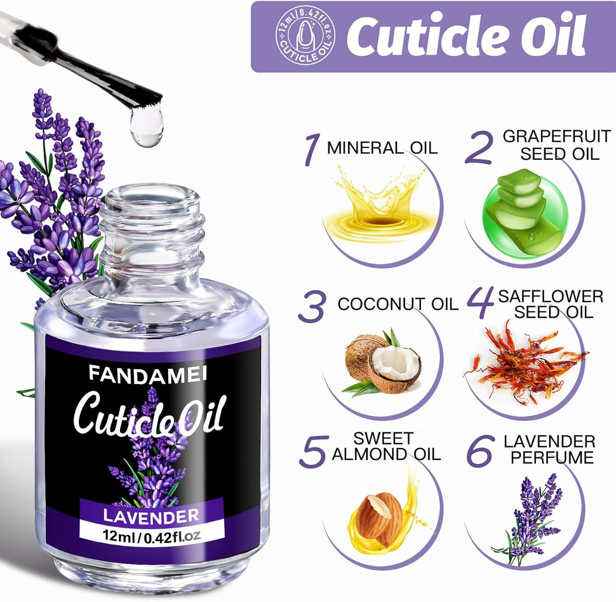 FANDAMEI Nail Files and Buffers, Nail Cuticle Remover Kit with Nail File, Nail Buffer, Nail Buffer Block, Cuticle Nipper, Cuticle Pusher, Cuticle Peeler. Nail Cuticle Oil Lavender for Nail Care