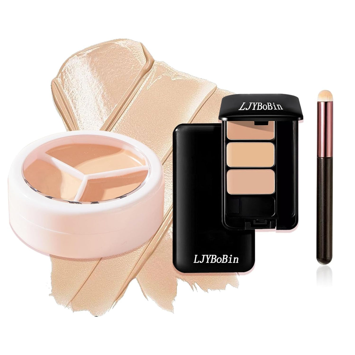 2PCS Tri Color Corrector Face Concealer Palette Set with Brush,Moisturizing Long Lasting Waterproof Color Correcting Concealer Full Coverage Cream Contour Foundation Makeup Palette Kit