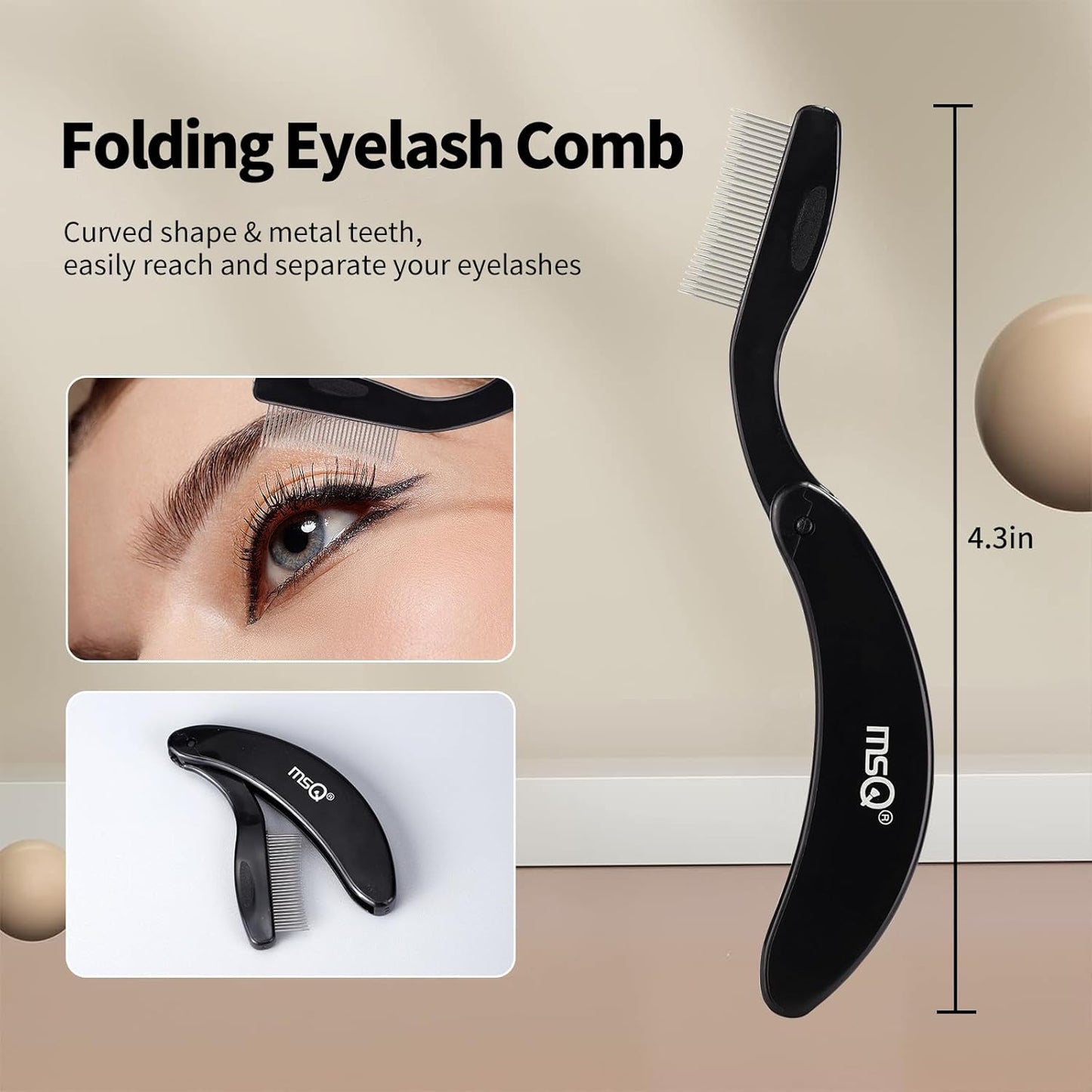 MSQ Eyebrow Brush and Comb Folding Eyelash Brush Eyelash Separator Eye Brow Comb & Spoolie Brush Professional Mascara Brushes Eye Makeup Tools Set 4PCS