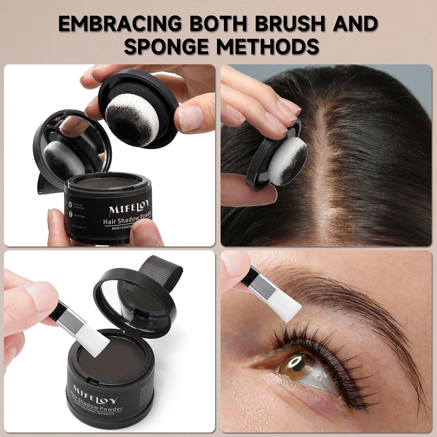 Root Touch Up Powder, Instantly Gray Hair Cover Up, Women Color Root Coverage Shadow Powder for Thinning Grey Hairline, Men Roots Concealer for Hair Loss Beard Line Eyebrow, Black