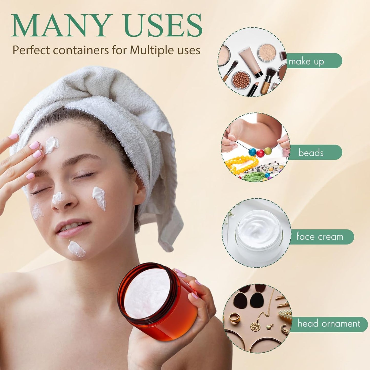 SATINIOR 24 Pieces Empty Clear Plastic Jars with Lids Round Storage Containers Wide Mouth for Beauty Product Cosmetic Cream Lotion Liquid Butter Craft and Food(Amber Lid,6 oz)