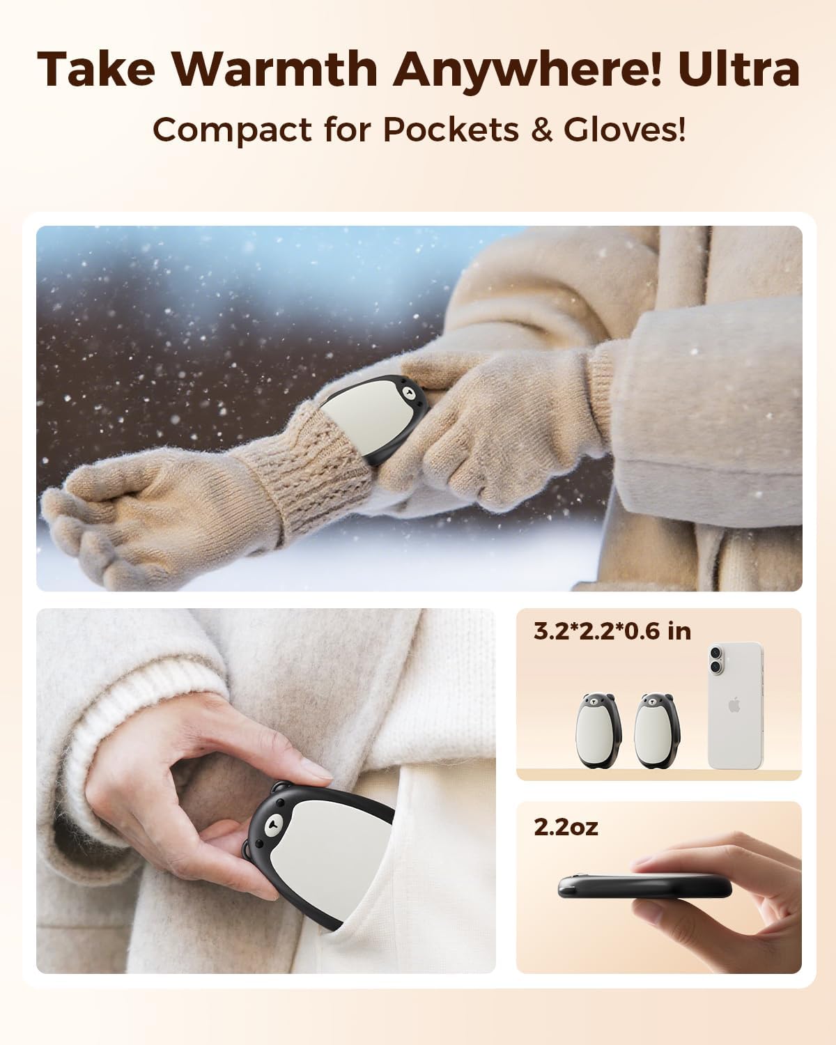 SWEETFULL Hand Warmers Rechargeable – Cute Bear, 2 Pack Magnetic Hot Hands, Reusable Electric Pocket Heater, Great Gift for Daughter, Kids, Wife, or Bestie, Portable for Outdoor & Camping