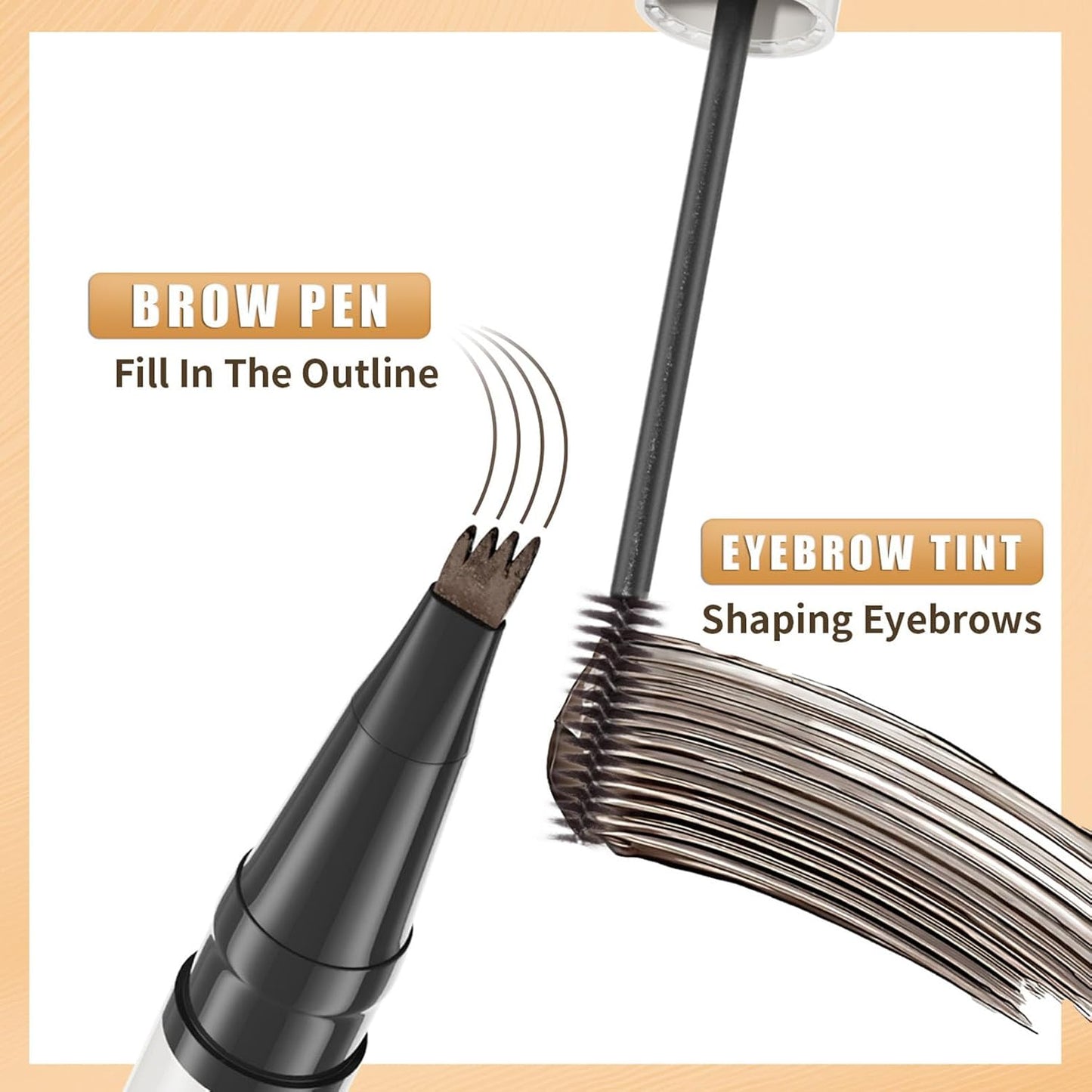 4-Fork Tip Microblading Eyebrow Pen - 2-in-1 Waterproof Eyebrow Pencil, Long-Lasting Natural Hair-Like Brows, Smudge-Proof & Easy to Use (With Tint 01#Light Brown)