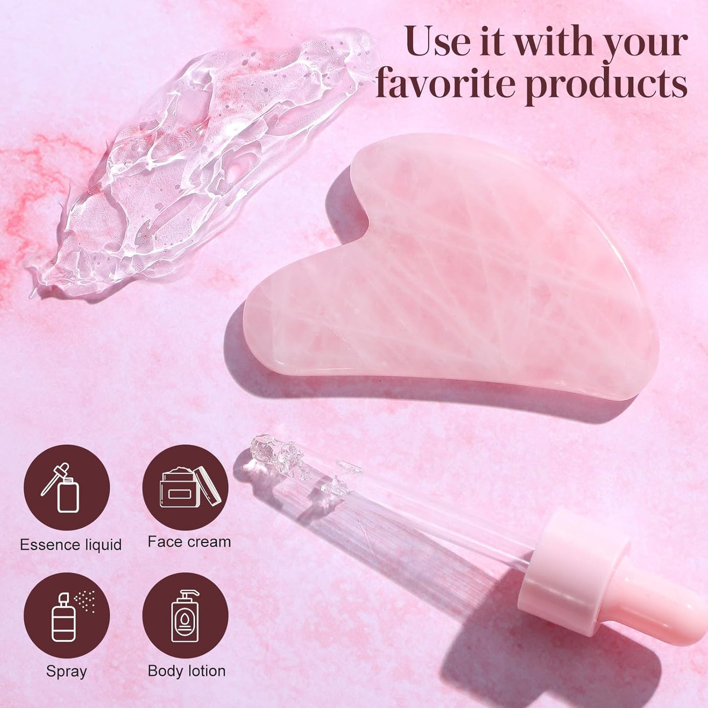 Gua Sha Facial Tools Guasha Tool Gua Sha Jade Stone for Face Skincare Facial Body Tensions Reduce Puffiness Festive (Pink)