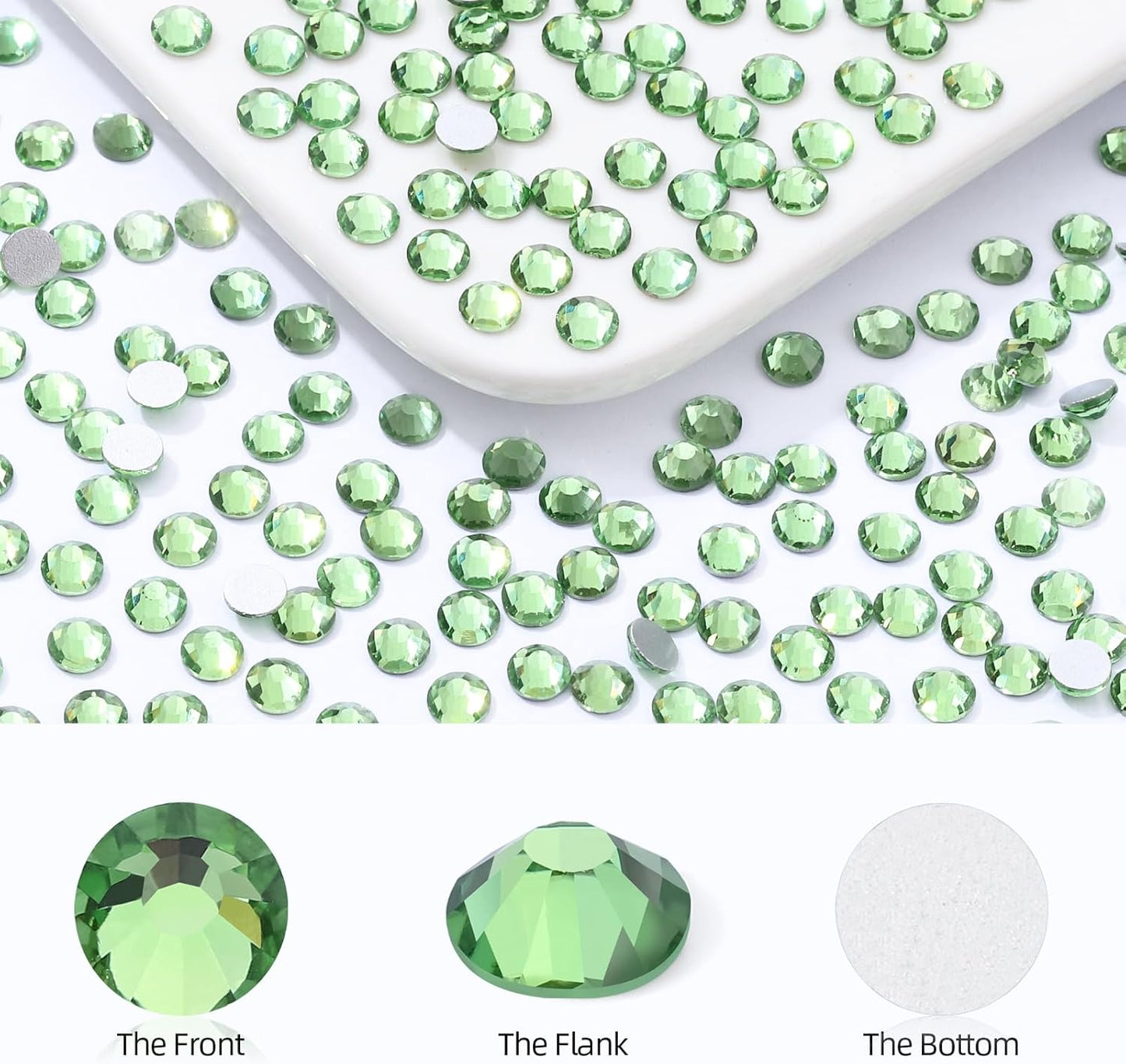 Light Green Flatback Rhinestones, Glass Rhinestones for Nail Art and Craft, Glue Fix, Loose Crystal Gemstones(Lt.Green, SS12, 1440pcs, 2.9-3.0mm)