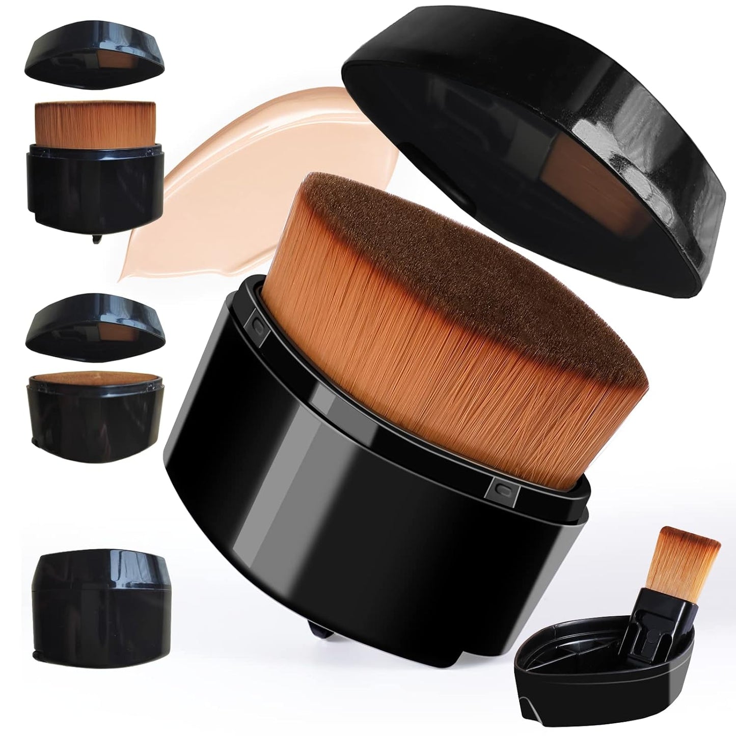 Retractable Flat Foundation Brush for Liquid Makeup with Cover, Liquid Foundation Brush, Flat Makeup Brush for Liquid Foundation, Cream Contour Brush for Cream Makeup. - Black, 55R