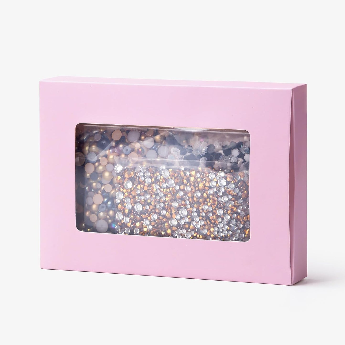 160g Gold Flat Back Pearls Rhinestones for Crafts Mixed Size 3mm-10mm AB Color Round Half Pearls Flatback Pearl Beads and Resin Rhinestones Set for Face Art