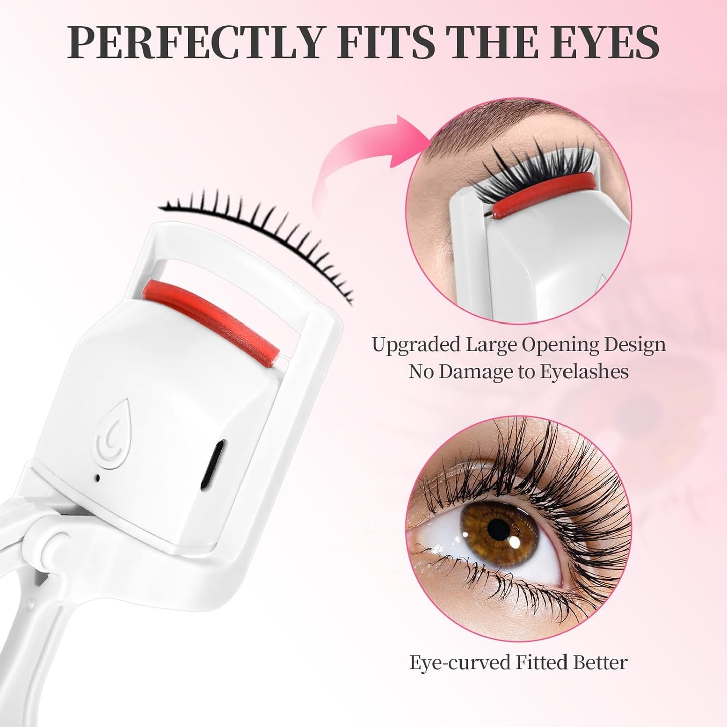 Heated Eyelash Curler, Rechargeable Electric Eyelash Curlers Fast Heat Up in 5s for 24 Hours Long Lasting, C-Shaped Safe Anti-Burn Quick Natural Eyelash Separator Tool Lash Comb (White)