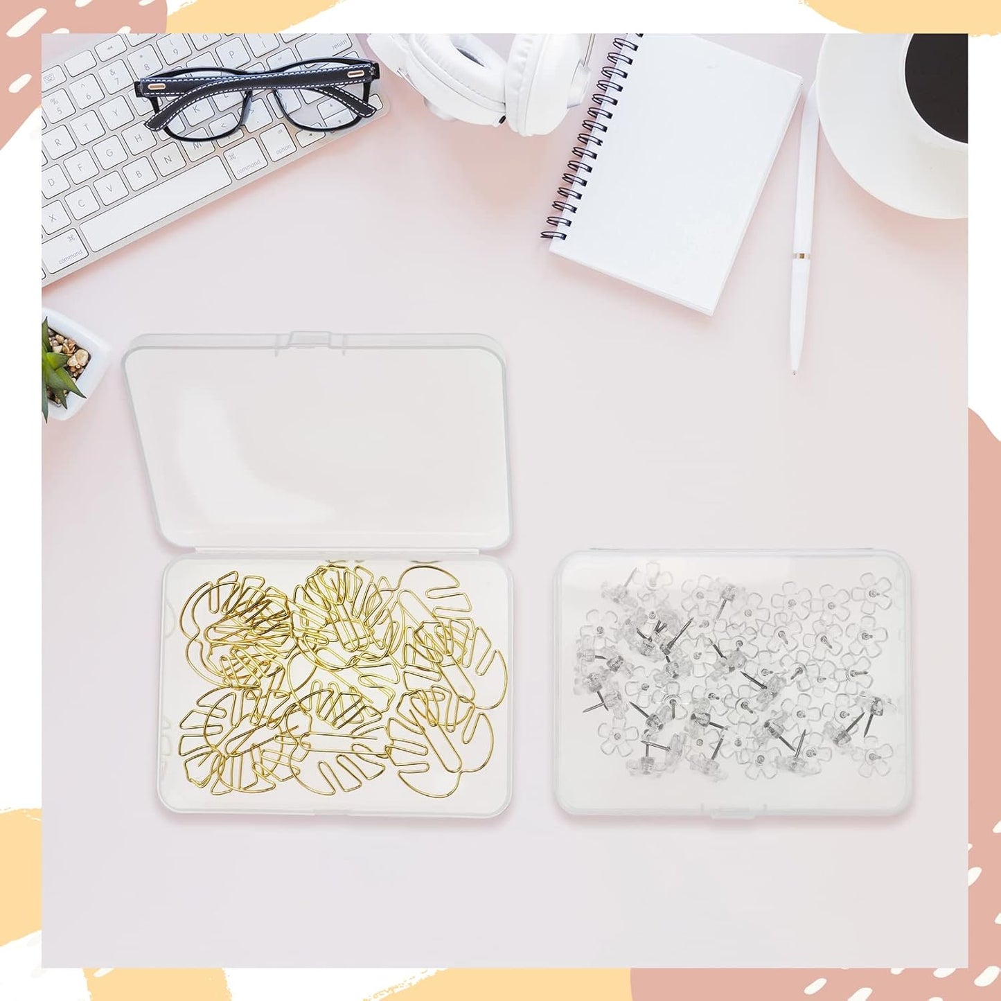 ISKYBOB 6 Packs Rectangle Small Clear Plastic Storage Containers Box Case with Hinged Lid Crafts Organizer for Crayon, Bobby Pin, Beads (4.5 x 3.4in)