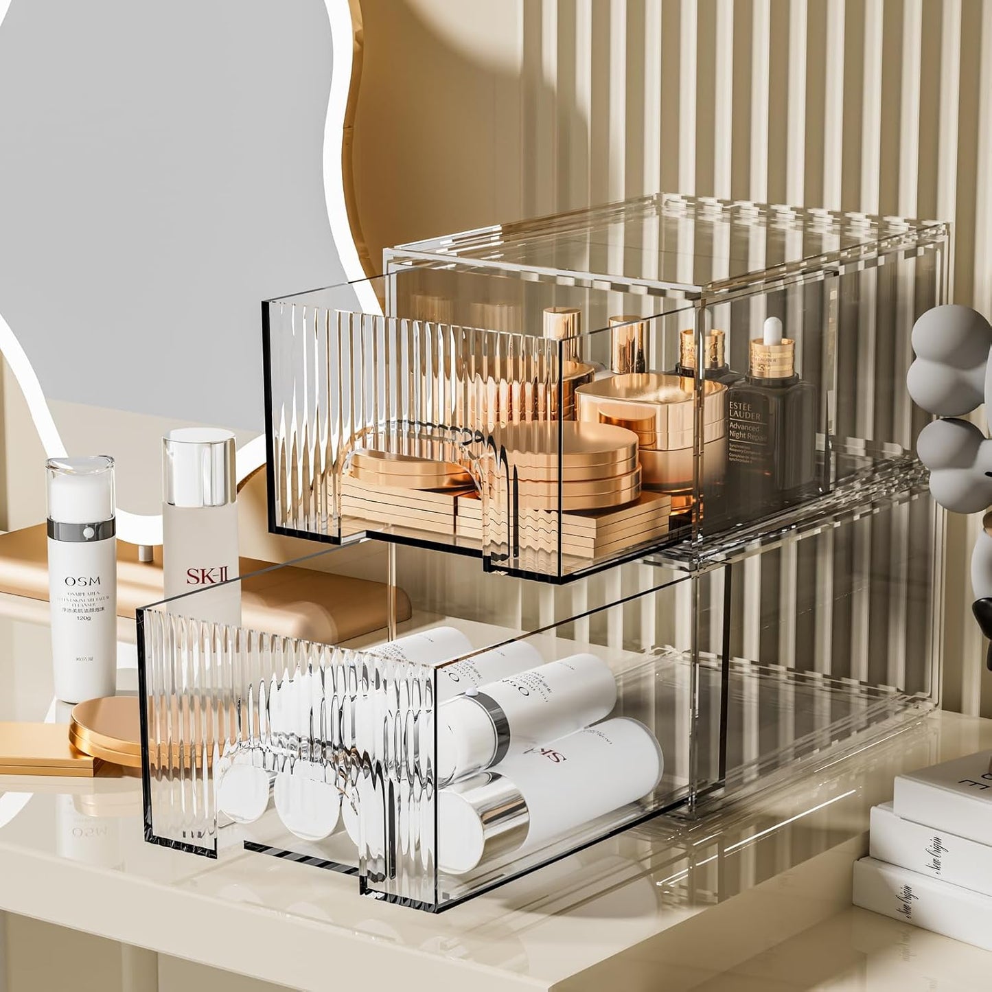 2 Pack Clear Stackable Acrylic Drawer Organizer for Vanity Bathroom Cabinet Storage