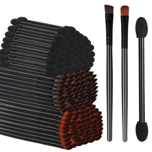 200 Pieces Disposable Eyebrow Brushes Makeup Brush Set, 50PCS Angled/Round Eyebrow Brushes 50PCS Double-End Eyeshadow, 100PCS Lip for Women Girls Salon Beauty Cosmetic Make up Tool