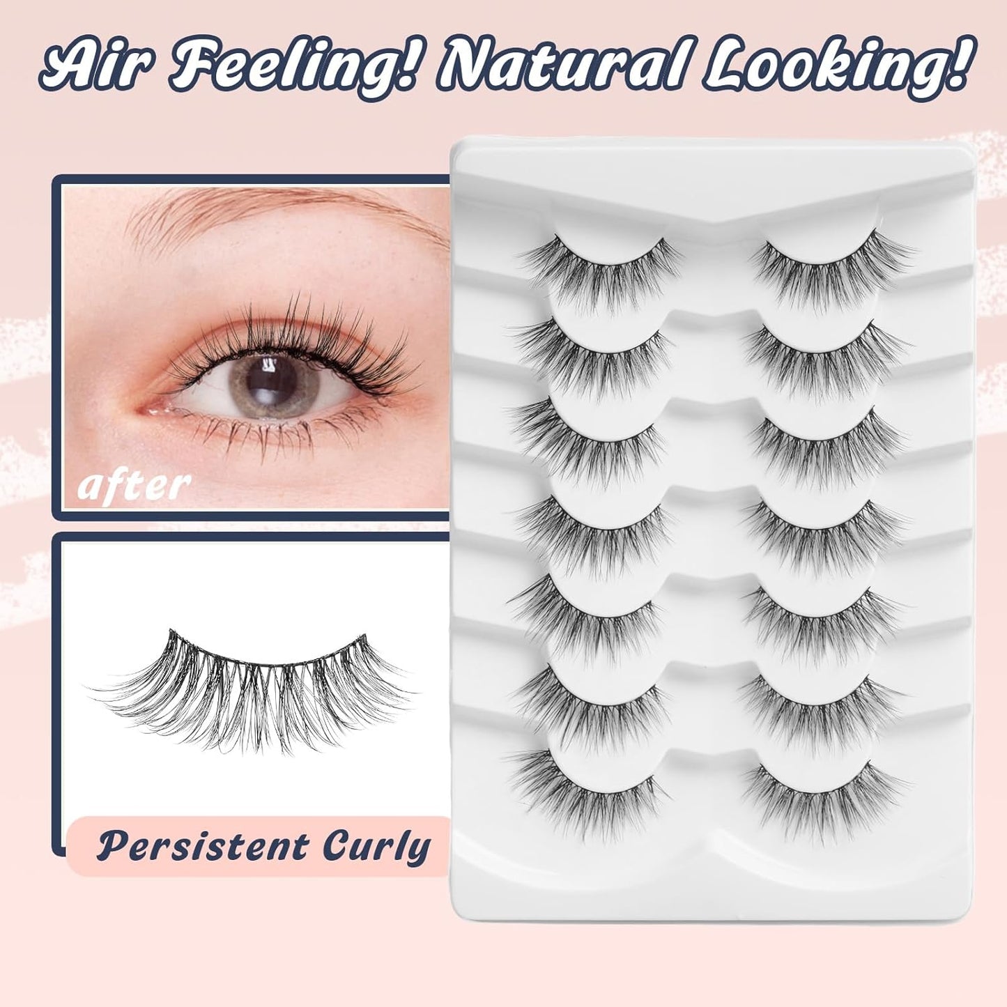 Wispy Cat Eye Lashes False Eyelashes Natural 15MM Strip Eyelashes Thin Band False Lashes 3D Volume Fake Lashes 7 Pair Soft Lash Pack Siligli