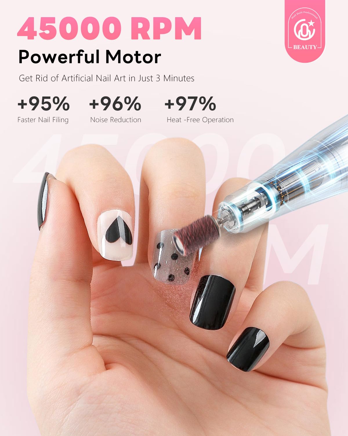 CozyZen Cordless Nail Drill Professional: 45000 RPM Rechargeable Electric Nail File Kit, Portable & Low Noise for Acrylic, Gel Nails, Manicure & Pedicure - Salon & Home Use