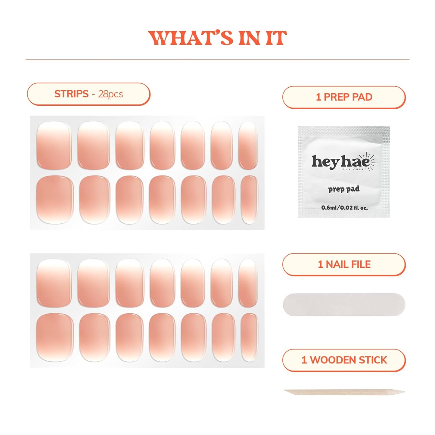 Semi Cured Gel Nail Strips | No LED Lamp Needed | Ombre, Pink, Spring | Easy Apply & Remove, Salon Quality | Includes 28 Strips, 1 Prep Pads, Nail File & Wooden stick - Hey, You Off Today?
