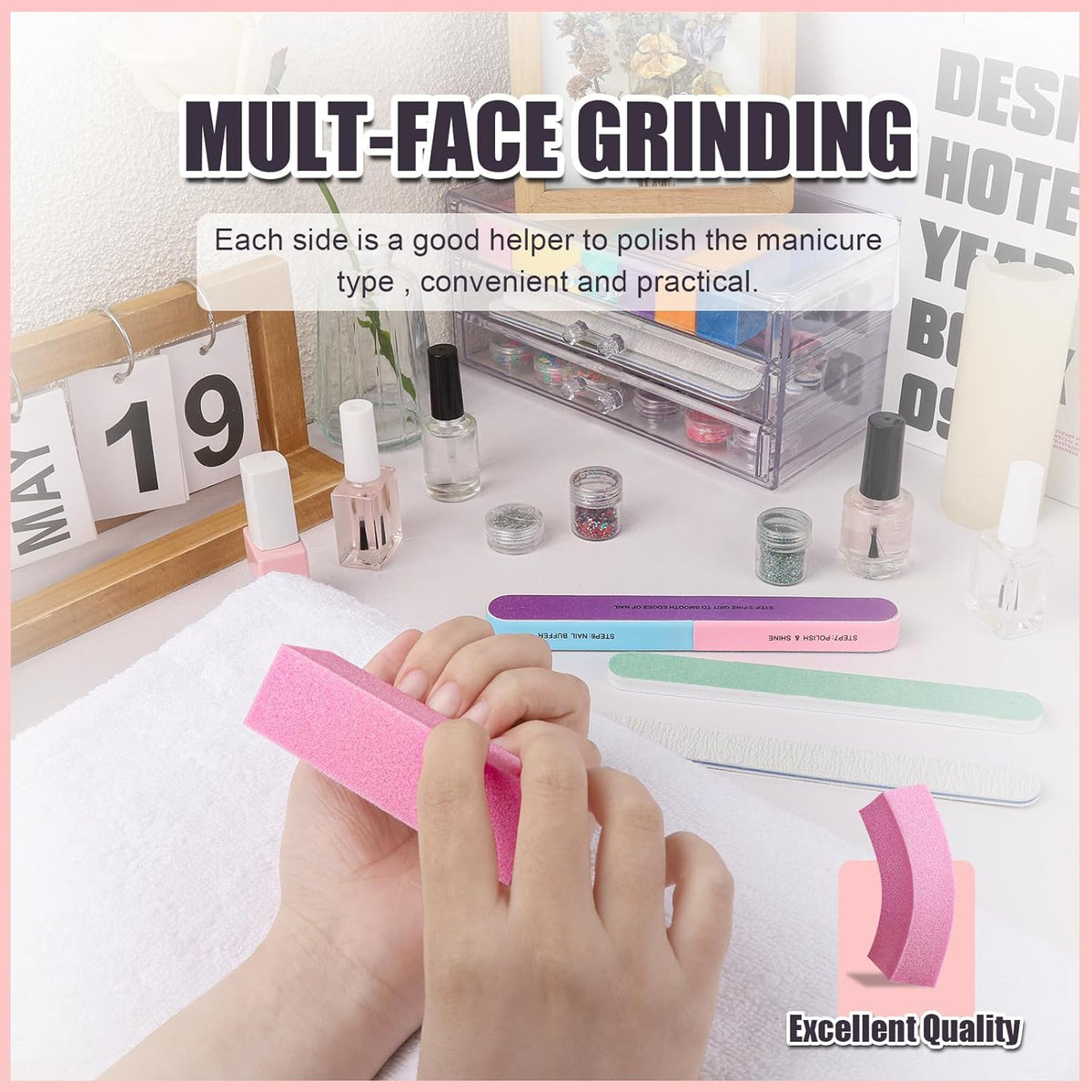 FANDAMEI Nail Buffers and Files, 8PCS Colorful Nail Buffer Block, 8PCS Blue Nail File, 2PCS 7 Way Nail File & 2PCS Nail Polishing Buffer. Professional Nail Care Tools Kit.