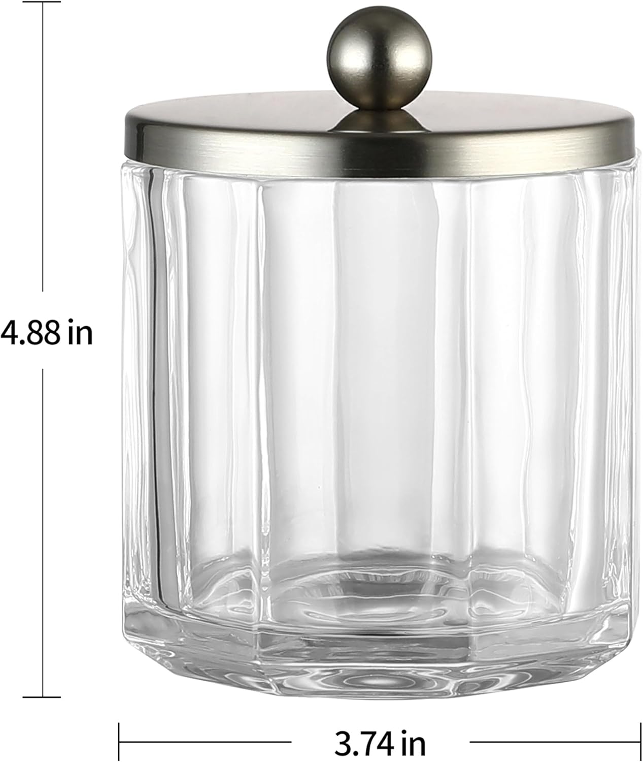 Home Glass Cotton Jar Holder Nickel Lid, Elegant Bathroom Storage Canister for Qtips, Cotton Balls, Floss, Makeup Organizer, Vanity Bathroom Organization