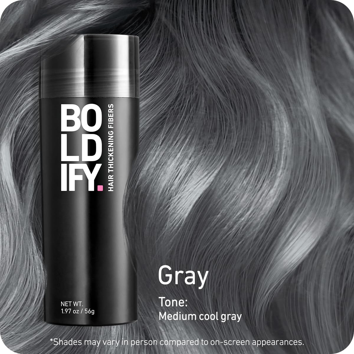 BOLDIFY Hair Fibers (56g) - Fill In Thinning and Fine Hair for an Instantly Fuller, Thicker Look - 14 Shades for Women & Men - Gray