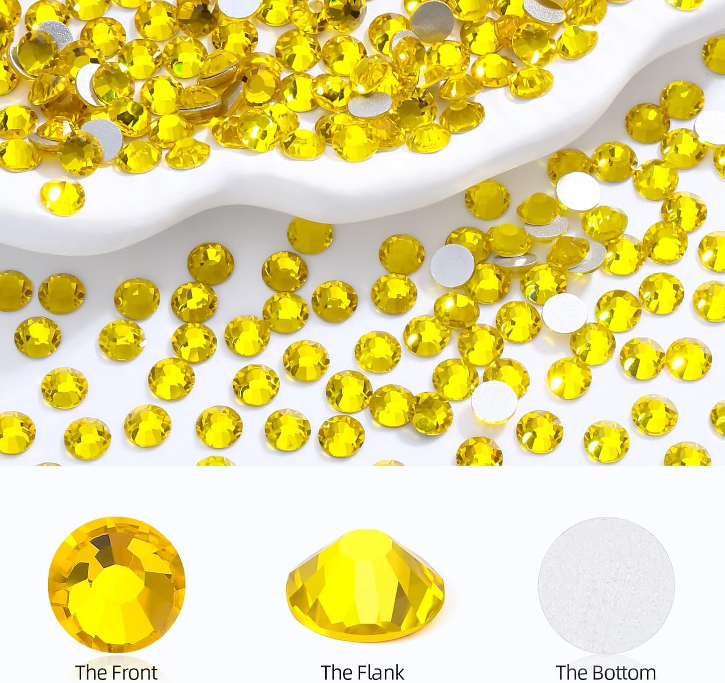 Yellow Flatback Rhinestones, Glass Rhinestones for Nail Art and Craft, Glue Fix, Loose Crystal Gemstones(Yellow, SS20, 2880pcs, 4.6-4.8mm)
