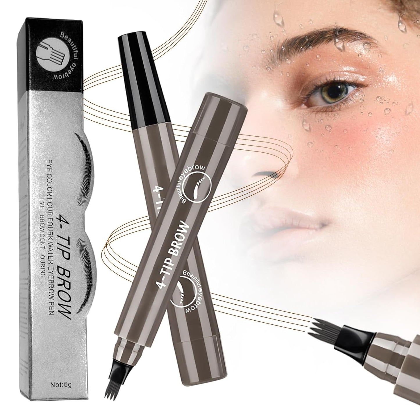 2025 New Magic Eyebrow Pencil, 3D Waterproof 4 Tipped Precise Brow Pen Microblading Eyebrow Pencil Contouring Pen Fine Stroke Microblading Creates Natural (Gray Brown)