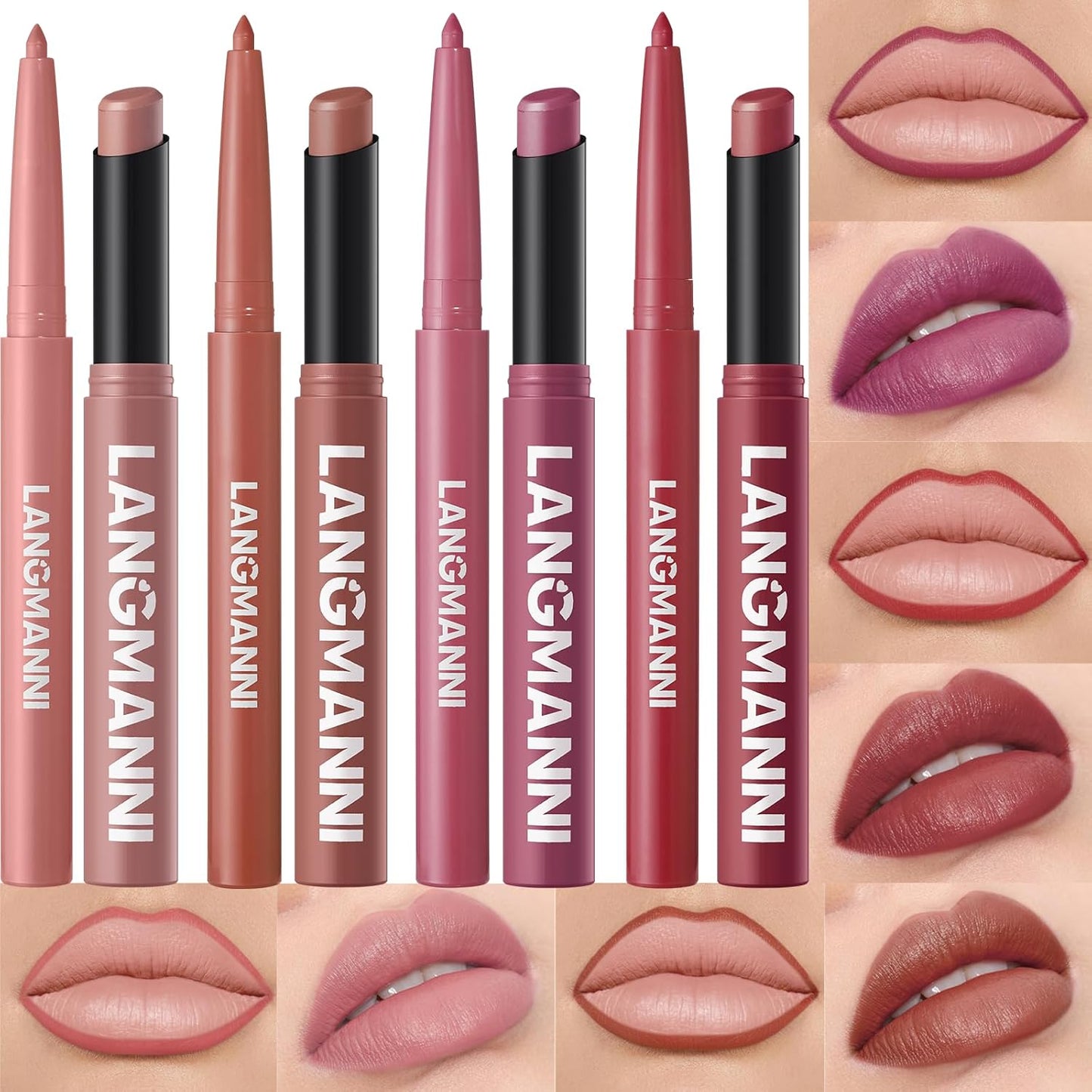 Jolilab 8Pcs Lip Set: 4 Colors Lip Liner+4 Colors Lipstick, Matte/Creamy,Smooth Creamy Texture,Long-Lasting,Bold/Nude Shades for Daily/Party, Vegan, Gift for Makeup Lovers.(#01+06+09+11)