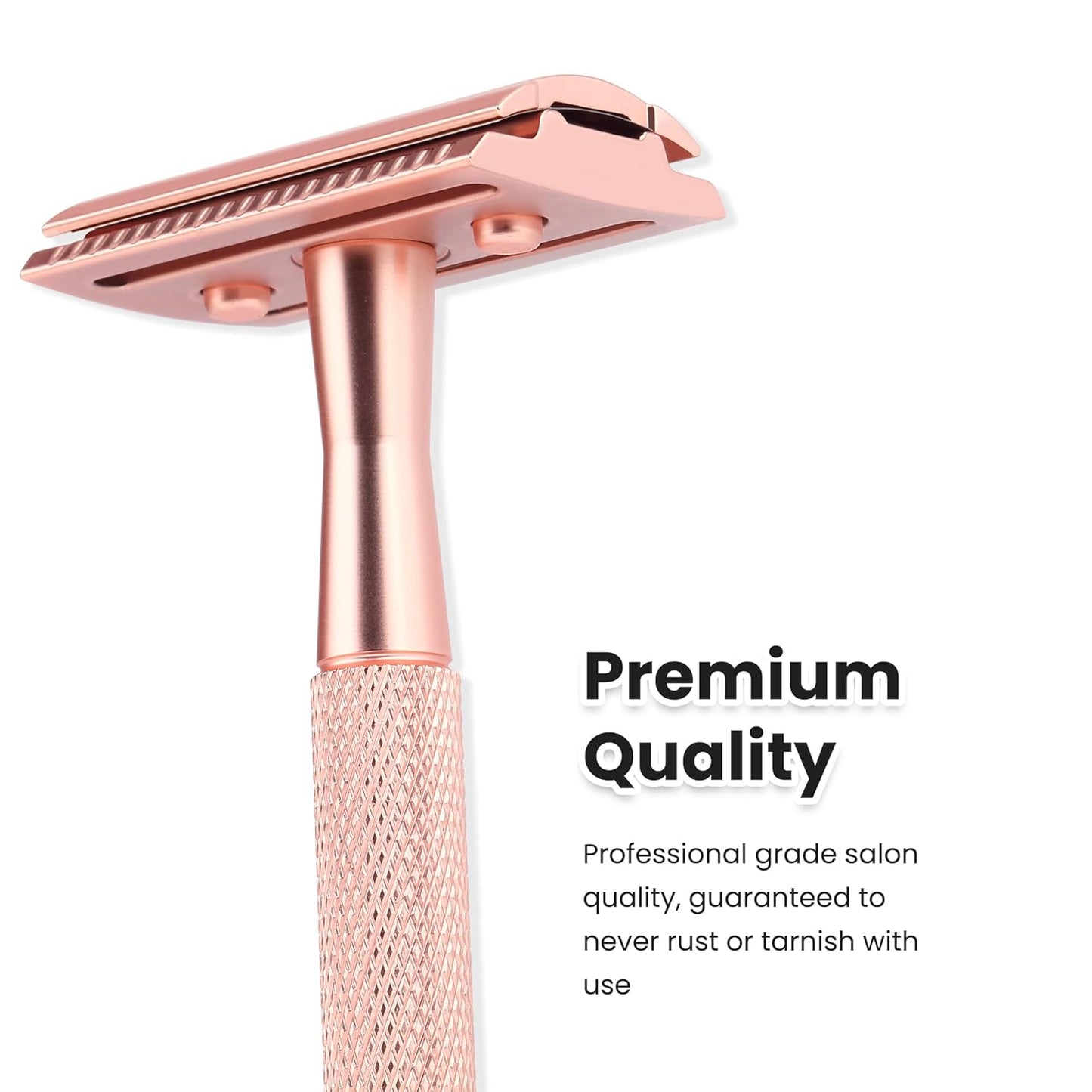 Double Edge Safety Razor For Woman With Stand and 10 Premium Stainless Steel Reusable Safety Razor, Razors For Shaving, Rose Gold
