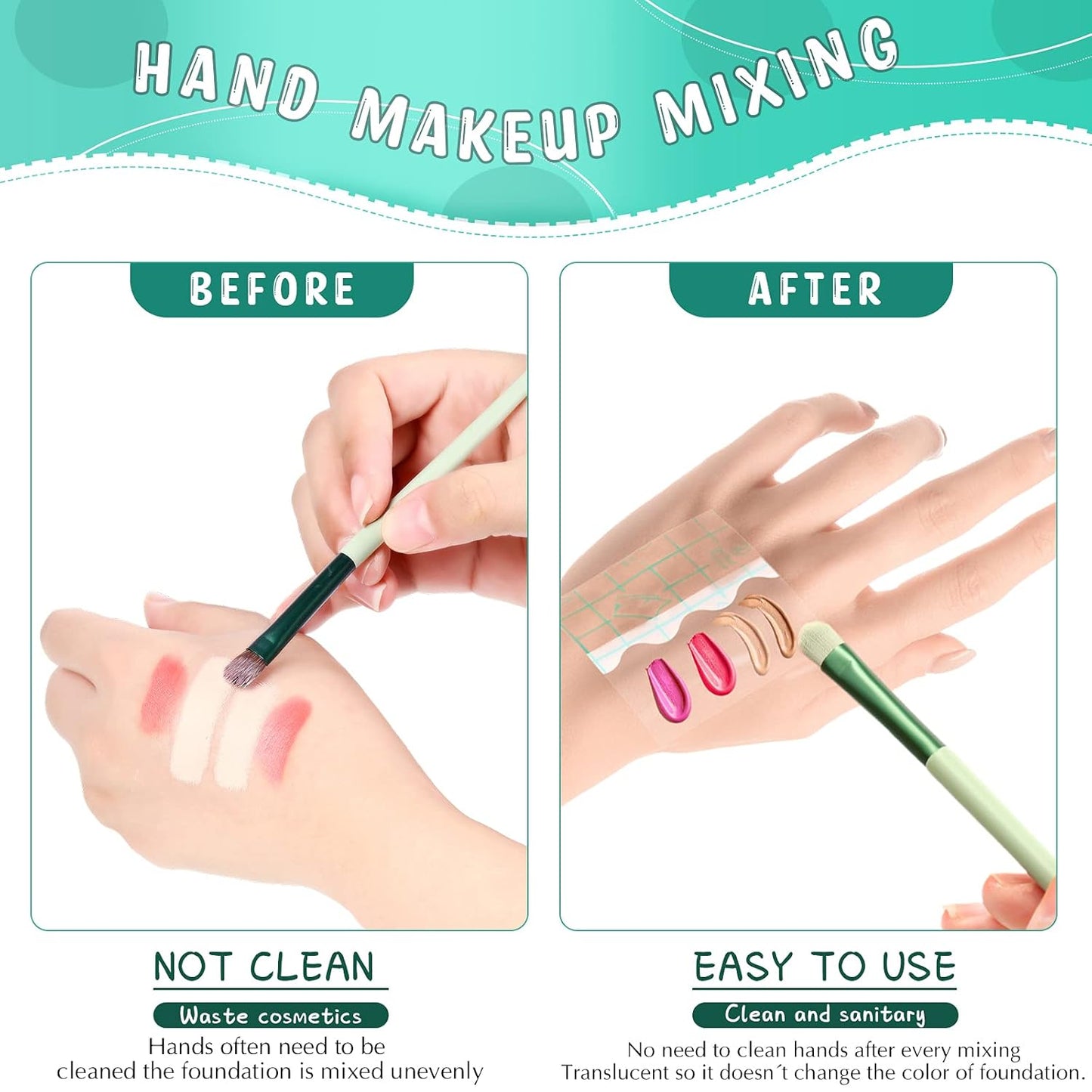 50 Pieces Hand Palette, Single Use Makeup Hand Palette Disposable Adhesive Palettes Cosmetic Makeup Palette for Every Makeup Artist (3 x 3 Inch)